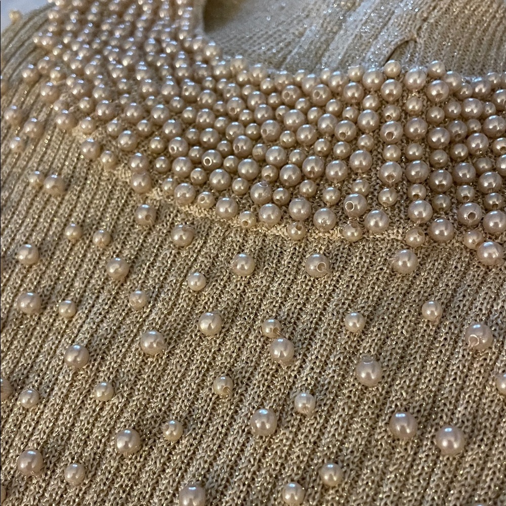 Belldini Light Gold Silk Metallic Sweater with Pearl Accents Stunning -OS ✨✨ - Picture 7 of 9